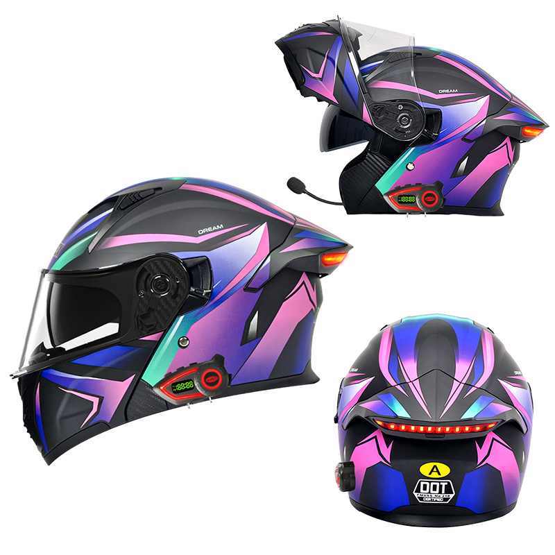 Full Face Motorcycle Helmet With Bluetooth - Мотошлемы DOT с двойным визором, модульные,