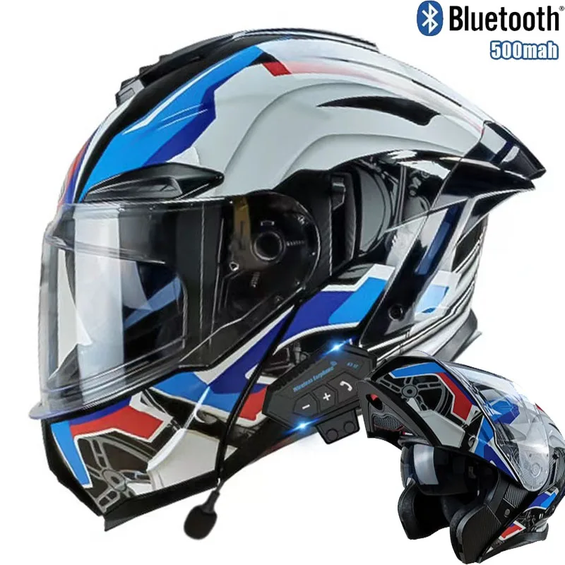 Full Face Motorcycle Helmet With Bluetooth - Откидной мотоциклетный шлем с Bluetooth, двойной