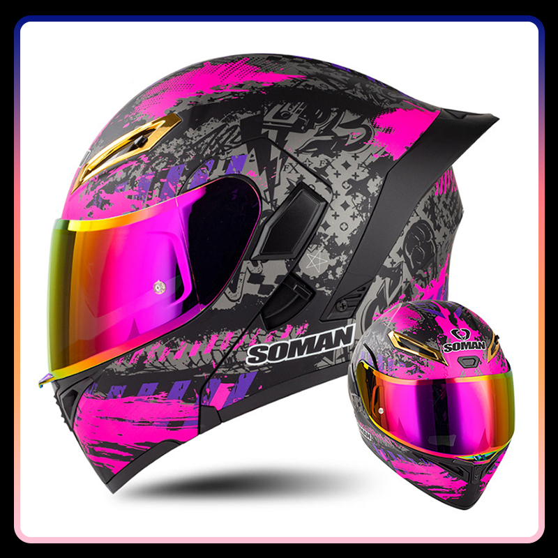Full Face Motorcycle Helmet With Bluetooth - Мотоциклетный шлем с двойными цветными стеклами,