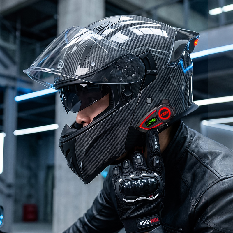 Full Face Motorcycle Helmet With Bluetooth - Мотошлемы из материала ABS с двойным